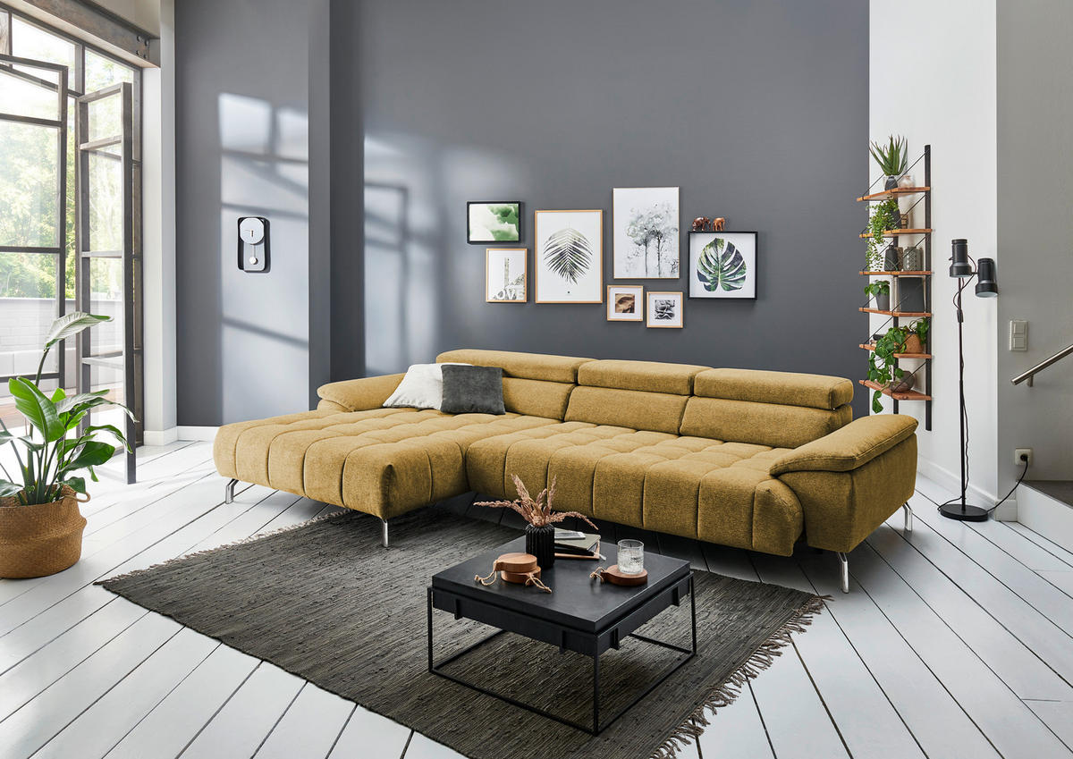 SEDEŽNA GARNITURA, šenilja barve karija  - barve karija, Moderno, tekstil (329/190cm) - Beldomo Style