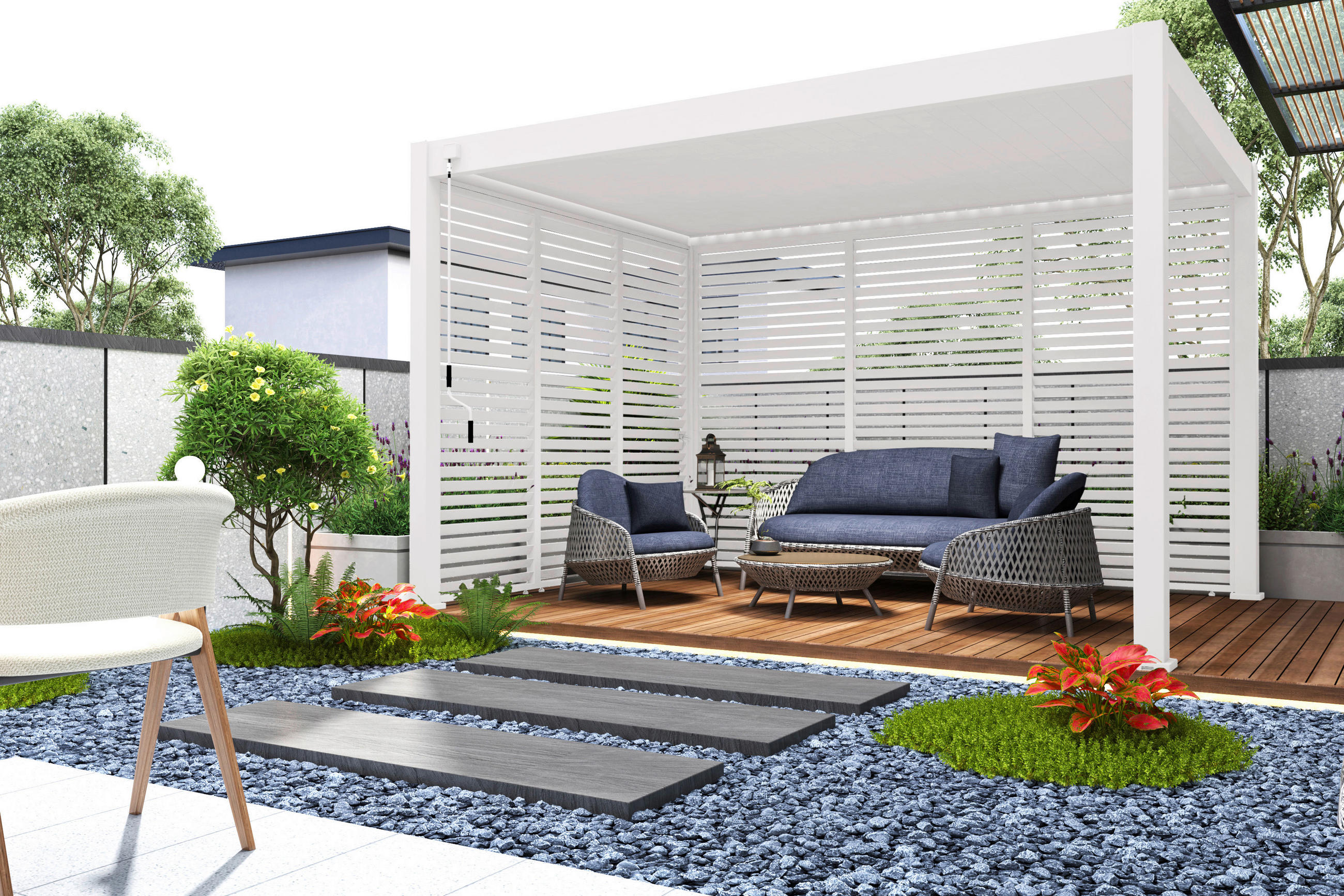 PERGOLA-SEITENTEIL - Weiss, Basics, Metall (113/235/8cm) - Gardenson