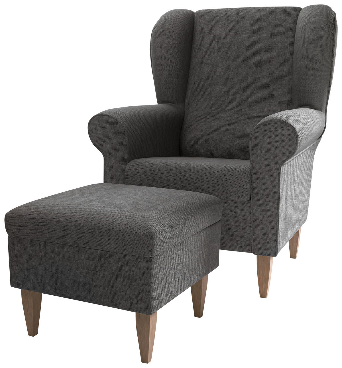 SESSELSET Chenille Dunkelgrau  - Dunkelgrau/Naturfarben, Konventionell, Holz/Textil (80/102/86cm) - Livetastic