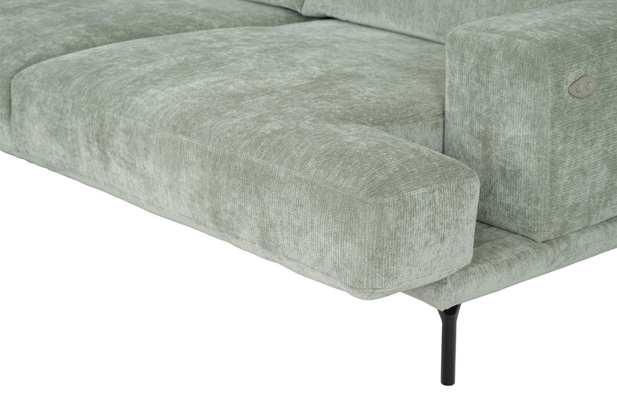 ECKSOFA Mintgrün Chenille Kopfteilverstellung, Sitztiefenverstellung  - Schwarz/Mintgrün, Design, Textil/Metall (243/307cm) - Xora