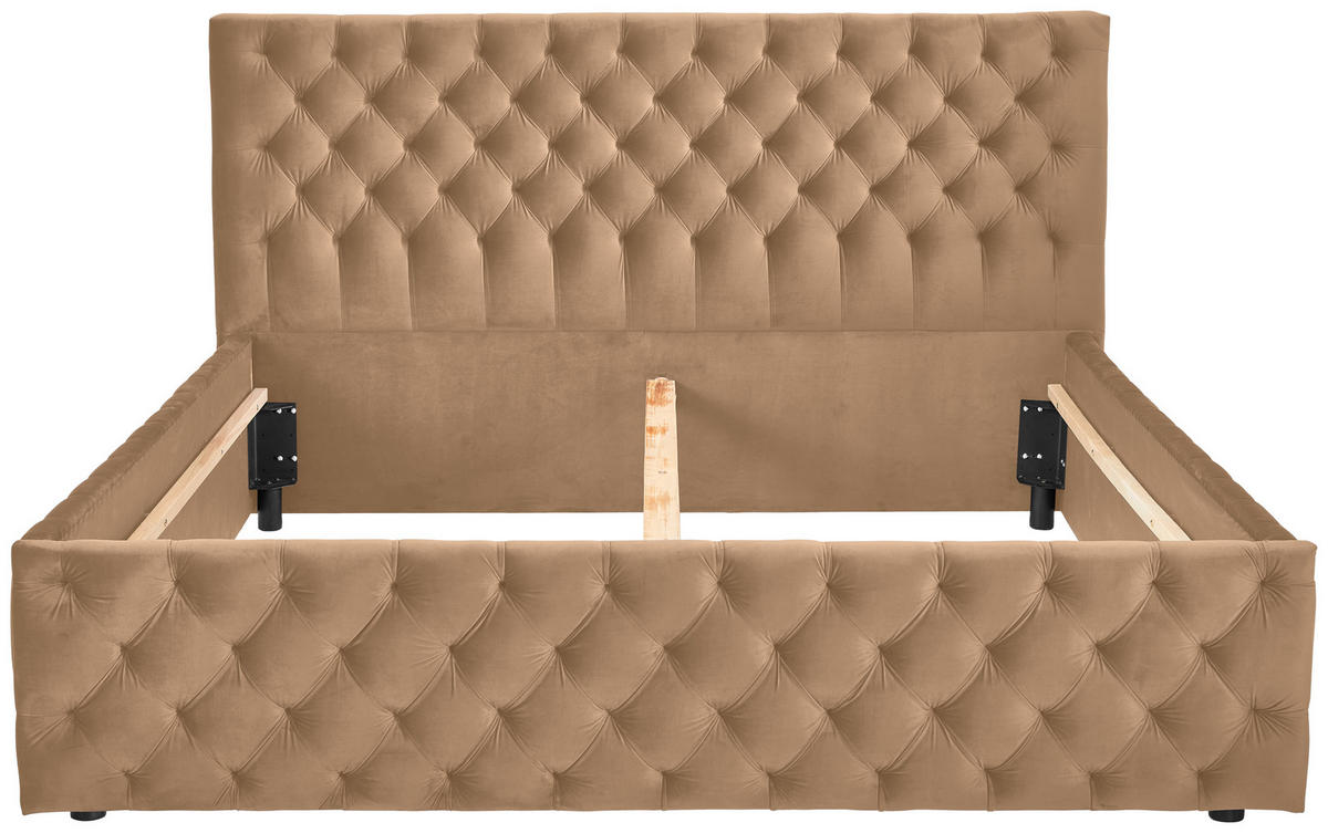 POLSTERBETT 140/200 cm,  in Hellbraun, gepolstertes Kopfteil,  - Hellbraun/Schwarz, KONVENTIONELL, Kunststoff/Textil (140/200cm) - home24