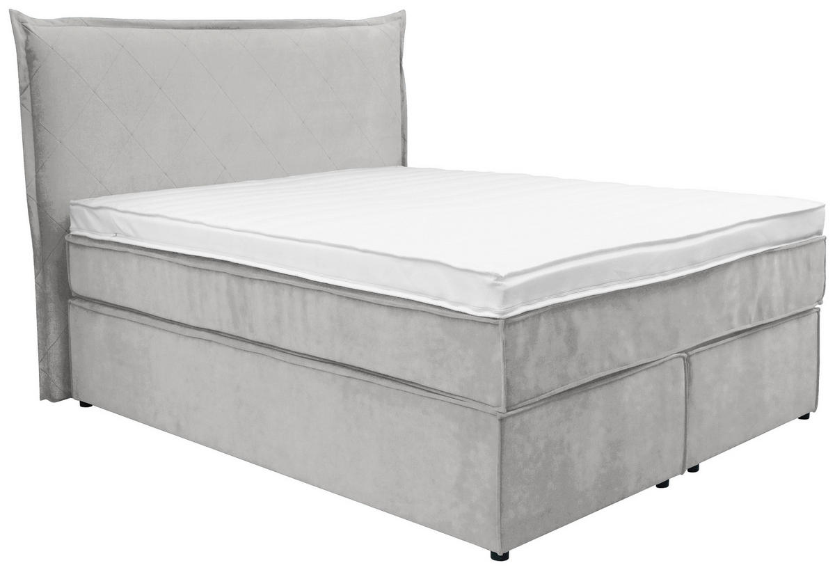 BOXSPRINGBETT 140/200 cm,  in Hellgrau, Matratze, Topper, H3 = fest  - Hellgrau/Schwarz, KONVENTIONELL, Kunststoff/Textil (140/200cm) - Boxxx