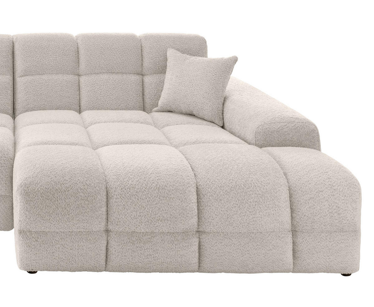 ECKSOFA in Bouclé Weiss  - Weiss/Schwarz, Modern, Kunststoff/Textil (301/152cm) - Livetastic