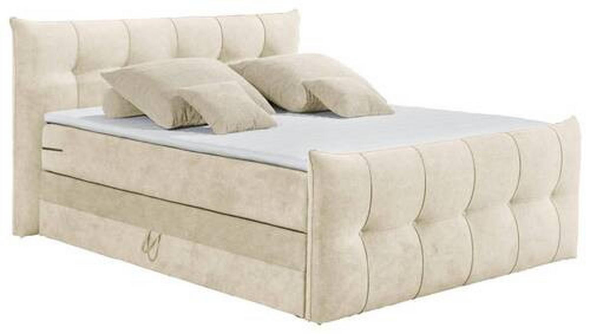 BOXSPRINGBETT 180/200 cm  in Creme  - Creme/Schwarz, KONVENTIONELL, Kunststoff/Textil (180/200cm) - Esposa