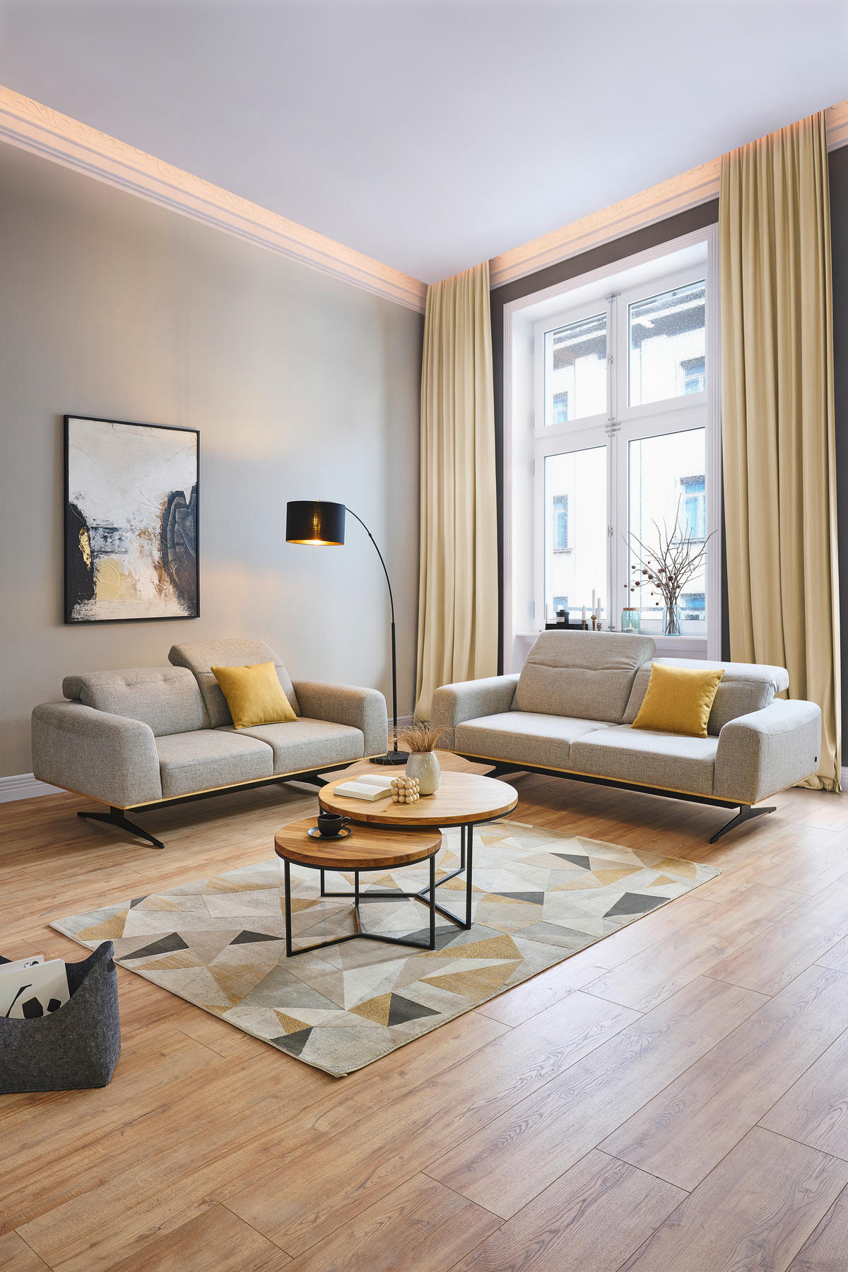2-SITZER-SOFA in Struktur Beige  - Beige/Schwarz, Design, Holz/Textil (174/76-97/102cm) - Novel