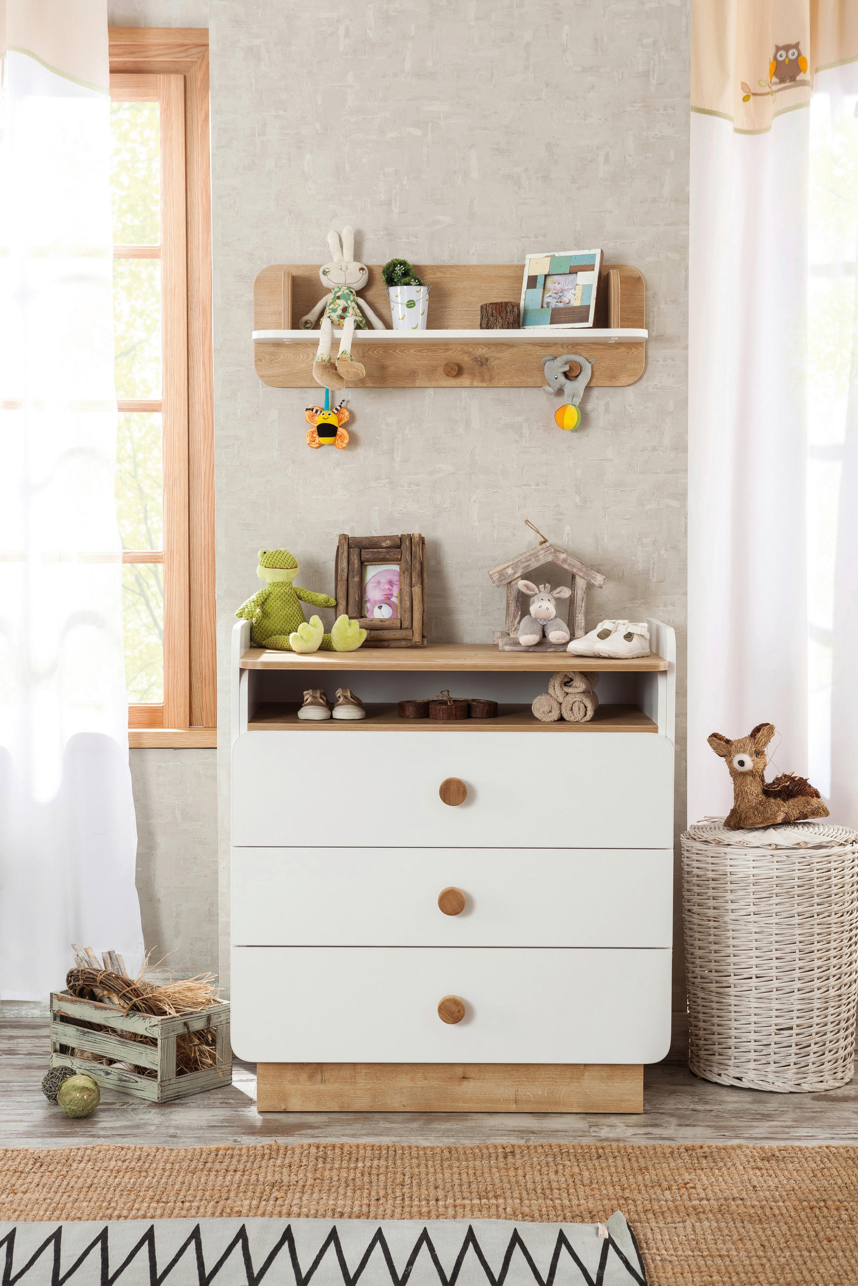 COMODĂ 85/94/51 cm  - alb/culoare lemn stejar, Modern, material pe bază de lemn (85/94/51cm) - Cilek