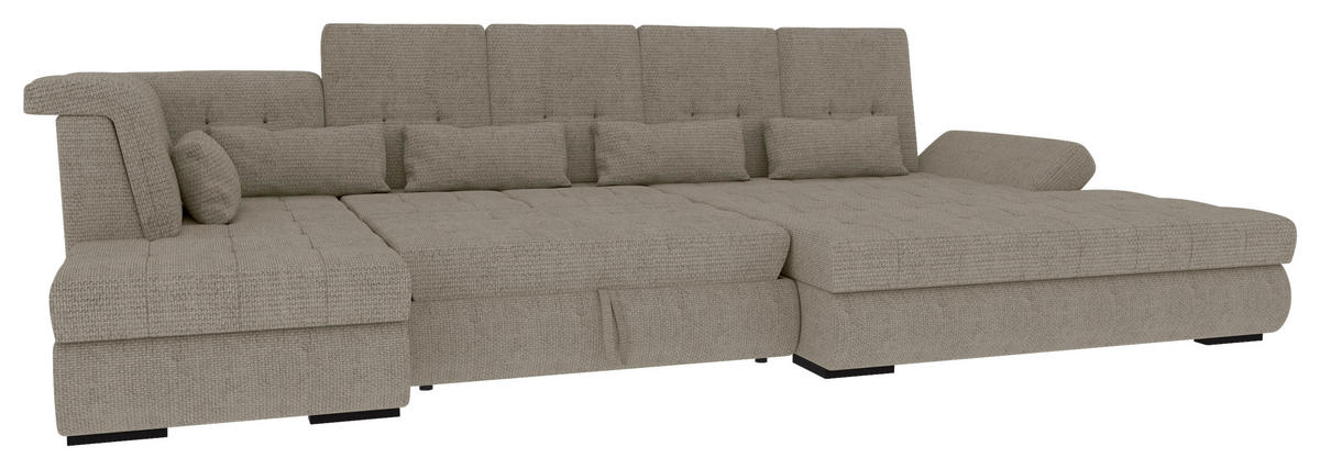 WOHNLANDSCHAFT Greige Struktur  - Greige/Schwarz, KONVENTIONELL, Kunststoff/Textil (222/358/212cm) - Carryhome