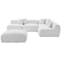 ECKSOFA inkl. Hocker in Flachgewebe, Teddystoff Weiss  - Weiss, Trend, Textil (315/235cm) - Livetastic