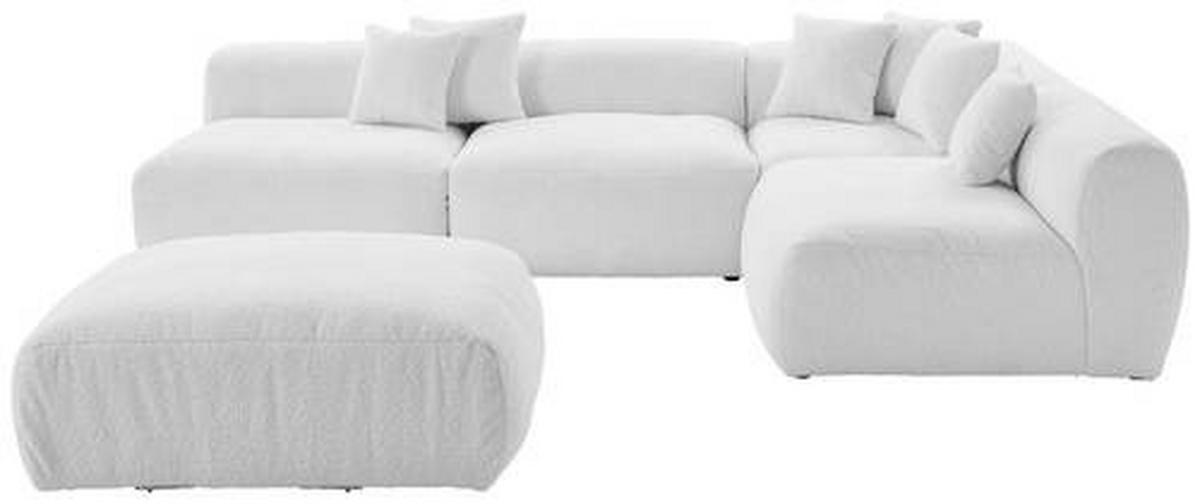 ECKSOFA inkl. Hocker in Flachgewebe, Teddystoff Weiss  - Weiss, Trend, Textil (315/235cm) - Livetastic