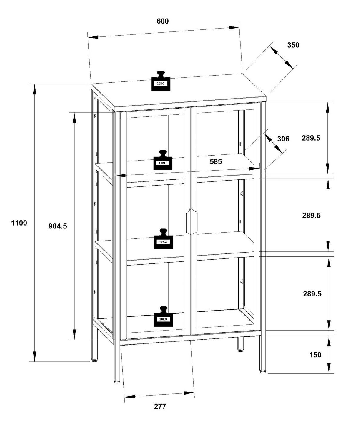 VITRINE in Schwarz  - Weiss/Transparent, Design, Glas/Metall (60/110/35cm) - MID.YOU