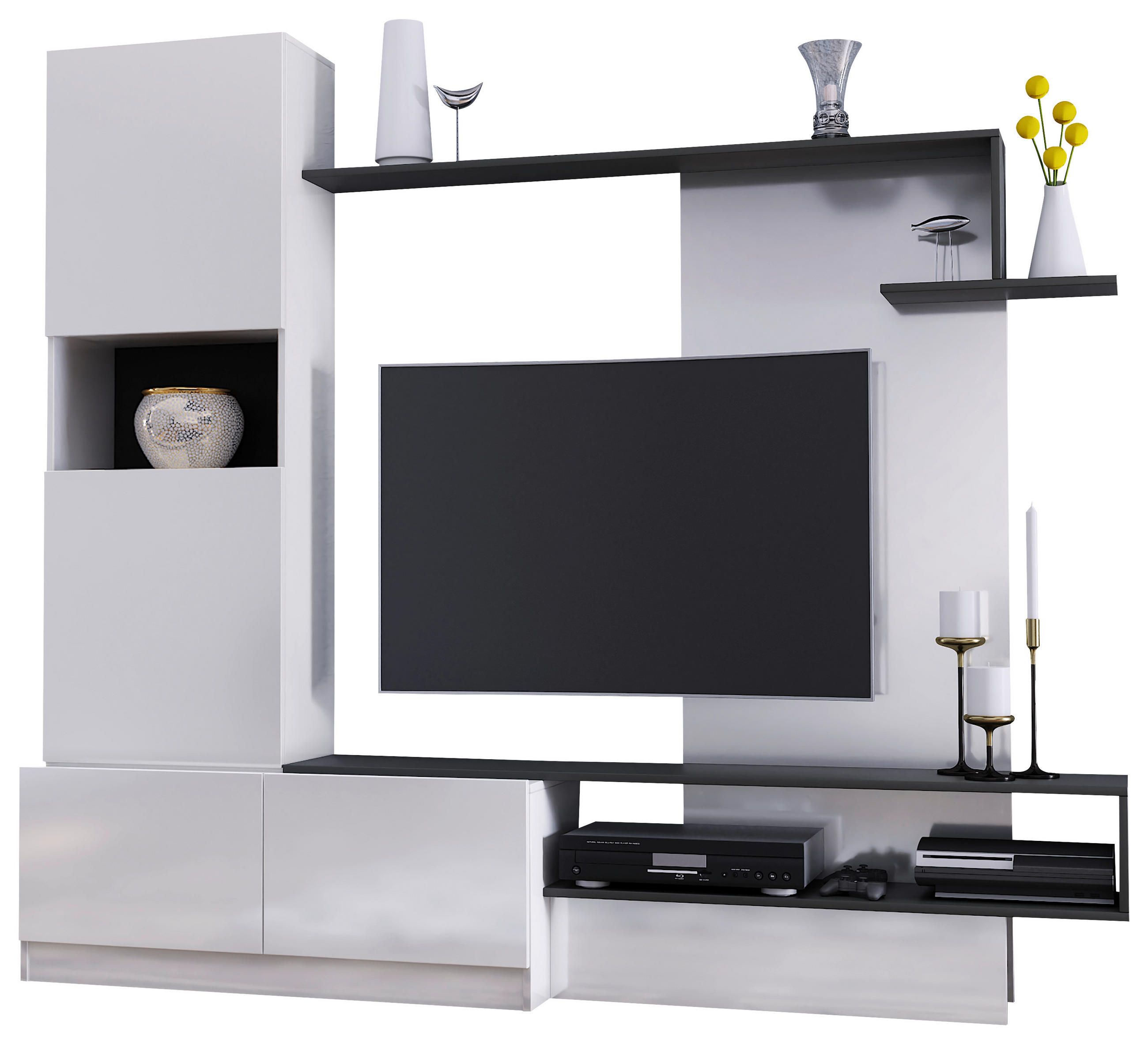 REGAL ZA DNEVNI BORAVAK boje grafita, bijela visoki sjaj   - boje grafita/bijela visoki sjaj, Moderno, drvni materijal (200/180/40cm) - Hom`in