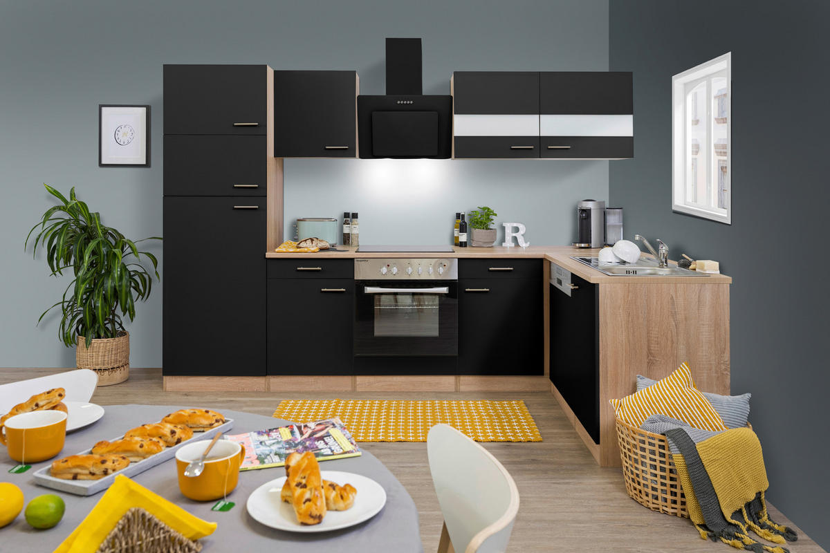 KÜCHENLEERBLOCK  280/172 cm  in Schwarz  - Edelstahlfarben/Eichefarben, Basics, Holzwerkstoff/Metall (280/172cm) - Respekta