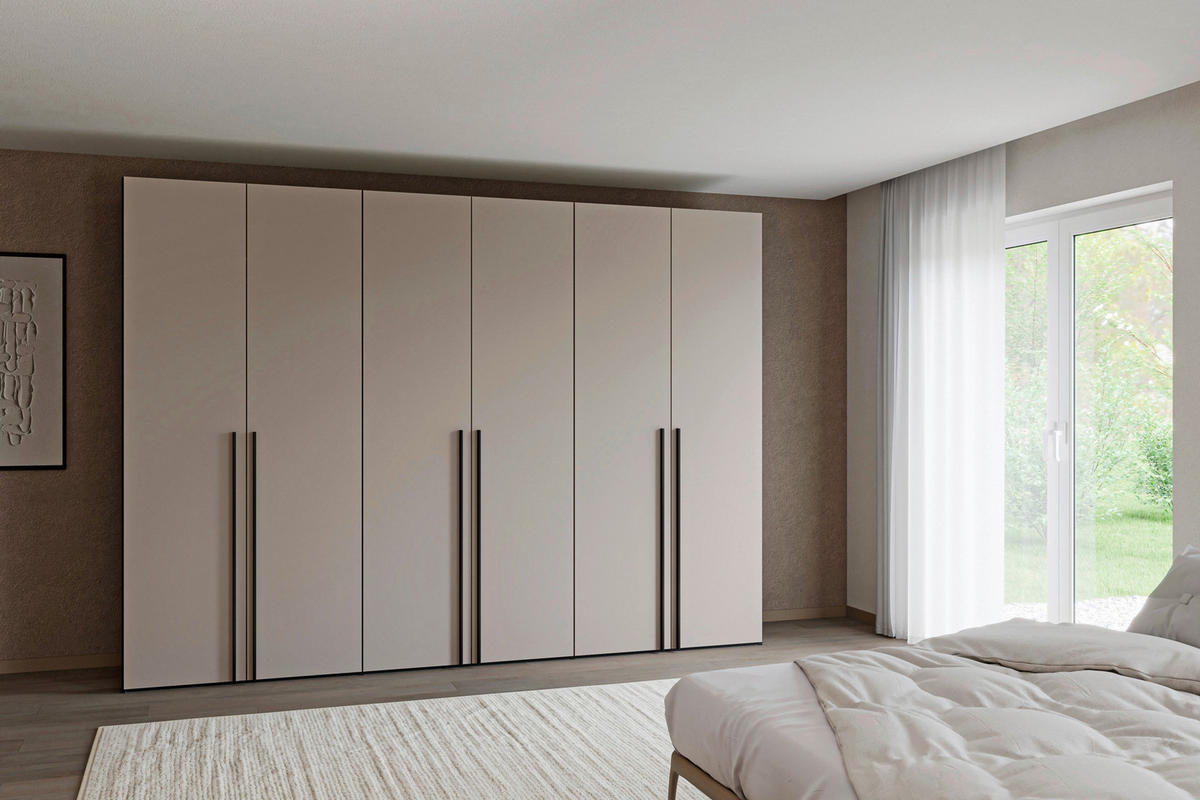 DREHTÜRENSCHRANK 303/220/59 cm,  in Schwarz, Hellbraun, 6-türig  - Hellbraun/Schwarz, Design, Glas/Holzwerkstoff (303/220/59cm) - Jutzler