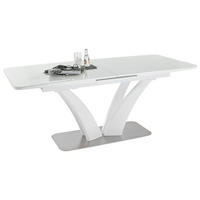 TRPEZARIJSKI STO  bela, boja nerđajućeg čelika   - bela/boja nerđajućeg čelika, Dizajnerski, staklo/metal (180-220/90/75cm) - Novel