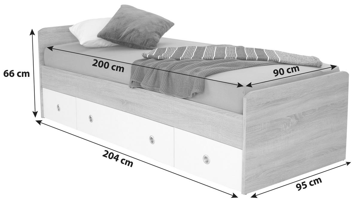 STAURAUMBETT 90/200 cm  in Weiß, Sonoma Eiche  - Weiß/Sonoma Eiche, KONVENTIONELL, Holzwerkstoff (90/200cm) - MID.YOU