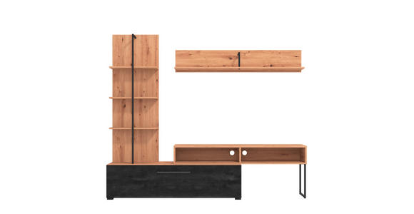 WOHNWAND  in Schwarz, Eiche Artisan  205,5/173/41,5 cm   - Schwarz/Eiche Artisan, KONVENTIONELL, Holzwerkstoff/Kunststoff (205,5/173/41,5cm) - Carryhome