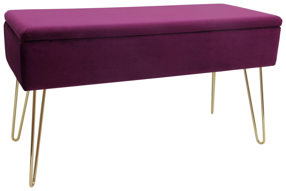 HOCKERBANK in Textil Beere  - Beere/Goldfarben, Design, Textil/Metall (75/42/30cm) - Echtwerk