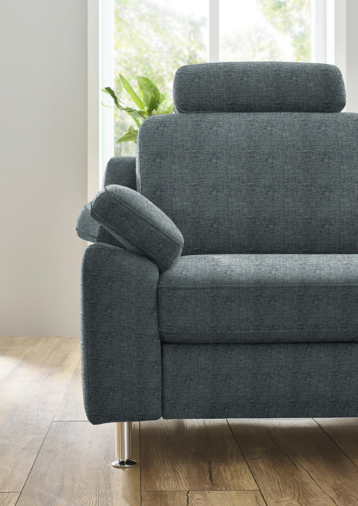 ECKSOFA in Webstoff Blaugrau  - Blaugrau/Alufarben, Konventionell, Textil/Metall (241/200cm) - Beldomo System
