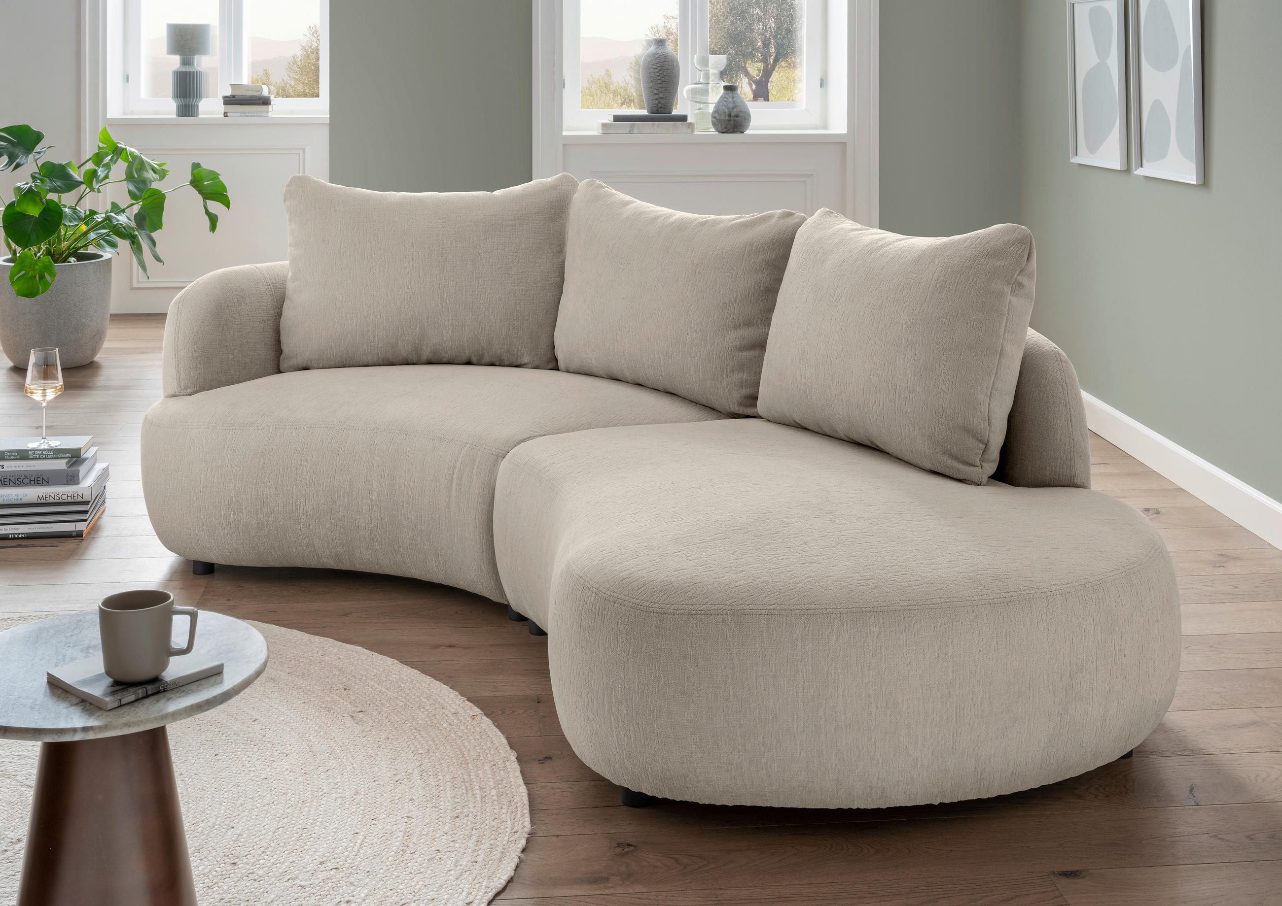 ECKSOFA Taupe Mikrofaser  - Taupe/Schwarz, MODERN, Kunststoff/Textil (139/250cm) - Livetastic