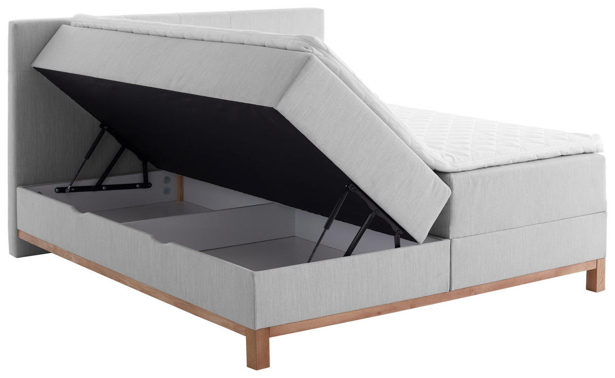 BOXBETT 180/200 cm,  in Hellgrau, Bettkasten, Topper, H3 + H3 = fest  - Eichefarben/Hellgrau, MODERN, Holz/Textil (180/200cm) - Livetastic