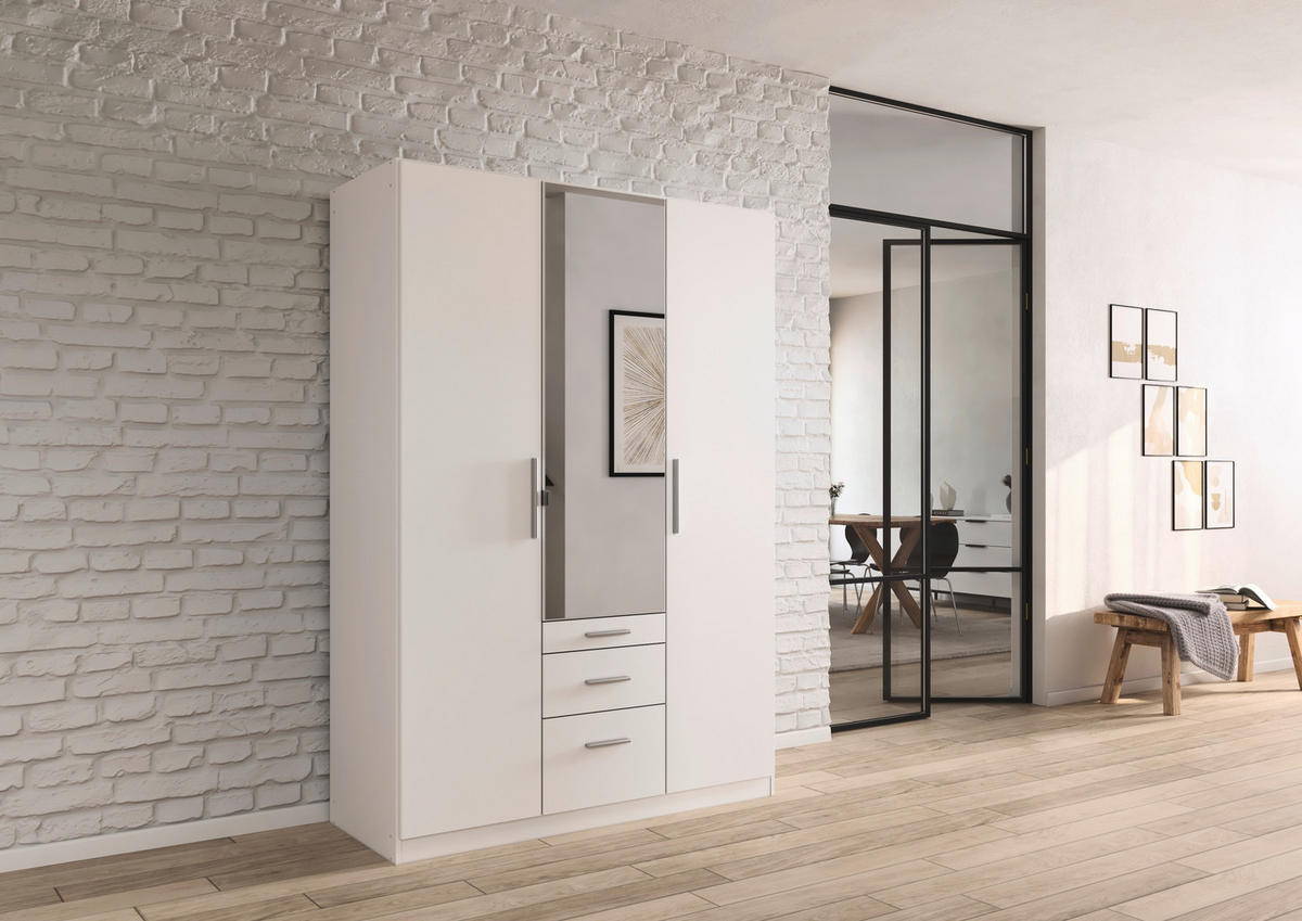 DREHTÜRENSCHRANK 136/210/54 cm,  in Weiß, 3-türig  - Alufarben/Weiß, KONVENTIONELL, Glas/Holzwerkstoff (136/210/54cm) - home24