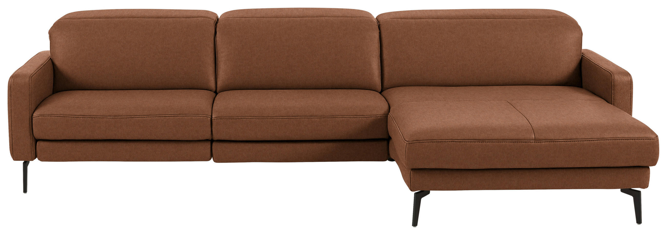ECKSOFA 323/179 cm  in Echtleder Cognac Kopfteilverstellung  323/179 cm  - Cognac/Schwarz, Design, Leder/Metall (323/179cm) - Dieter Knoll