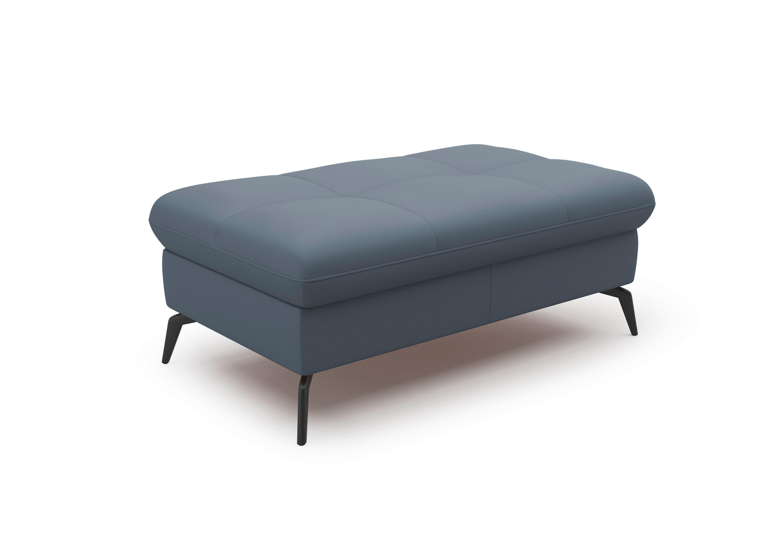 HOCKER Echtleder Graublau  - Graublau/Schwarz, KONVENTIONELL, Leder/Metall (102/47/69cm) - Sit & More