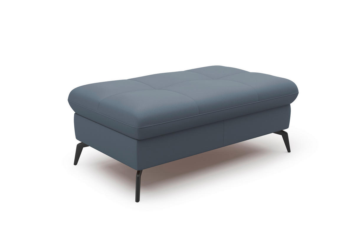 HOCKER in Leder Graublau  - Graublau/Schwarz, Konventionell, Leder/Metall (102/47/69cm) - Sit & More