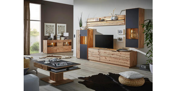 WOHNWAND in Anthrazit, Buchefarben - Anthrazit/Buchefarben, Natur, Glas/Holz (366/208/49cm) - Valnatura