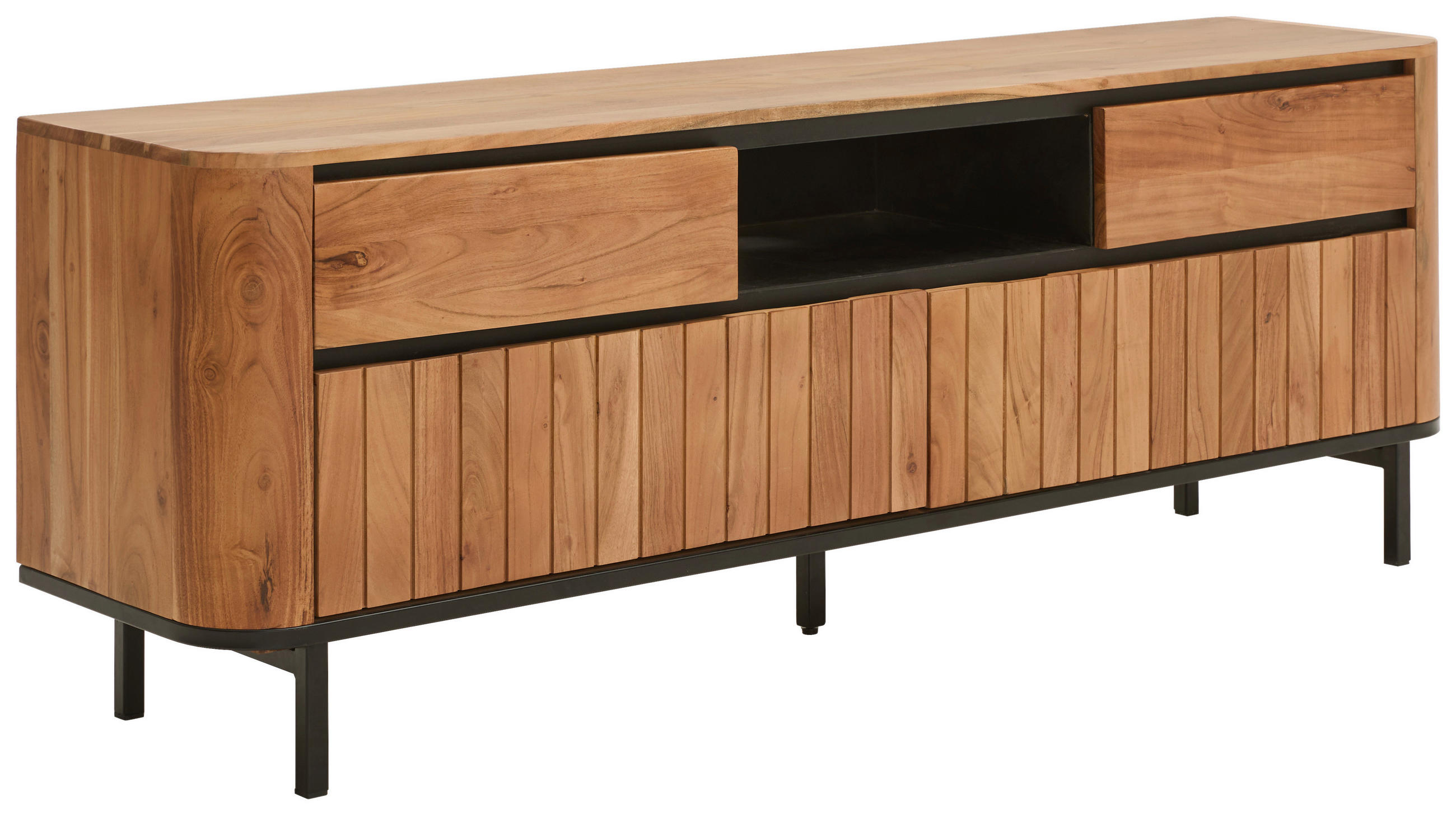 LOWBOARD Nara  in 177/62,5/42 cm  - Schwarz/Naturfarben, KONVENTIONELL, Holz/Metall (177/62,5/42cm) - Livetastic