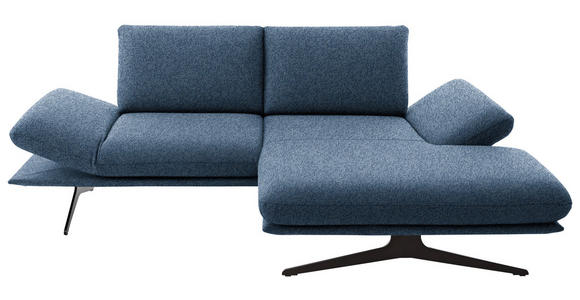 ECKSOFA  in Flachgewebe Blau Rücken echt, Armteilverstellung, Drehsitzfunktion  234/155 cm  - Blau/Schwarz, Design, Textil/Metall (234/155cm) - Dieter Knoll