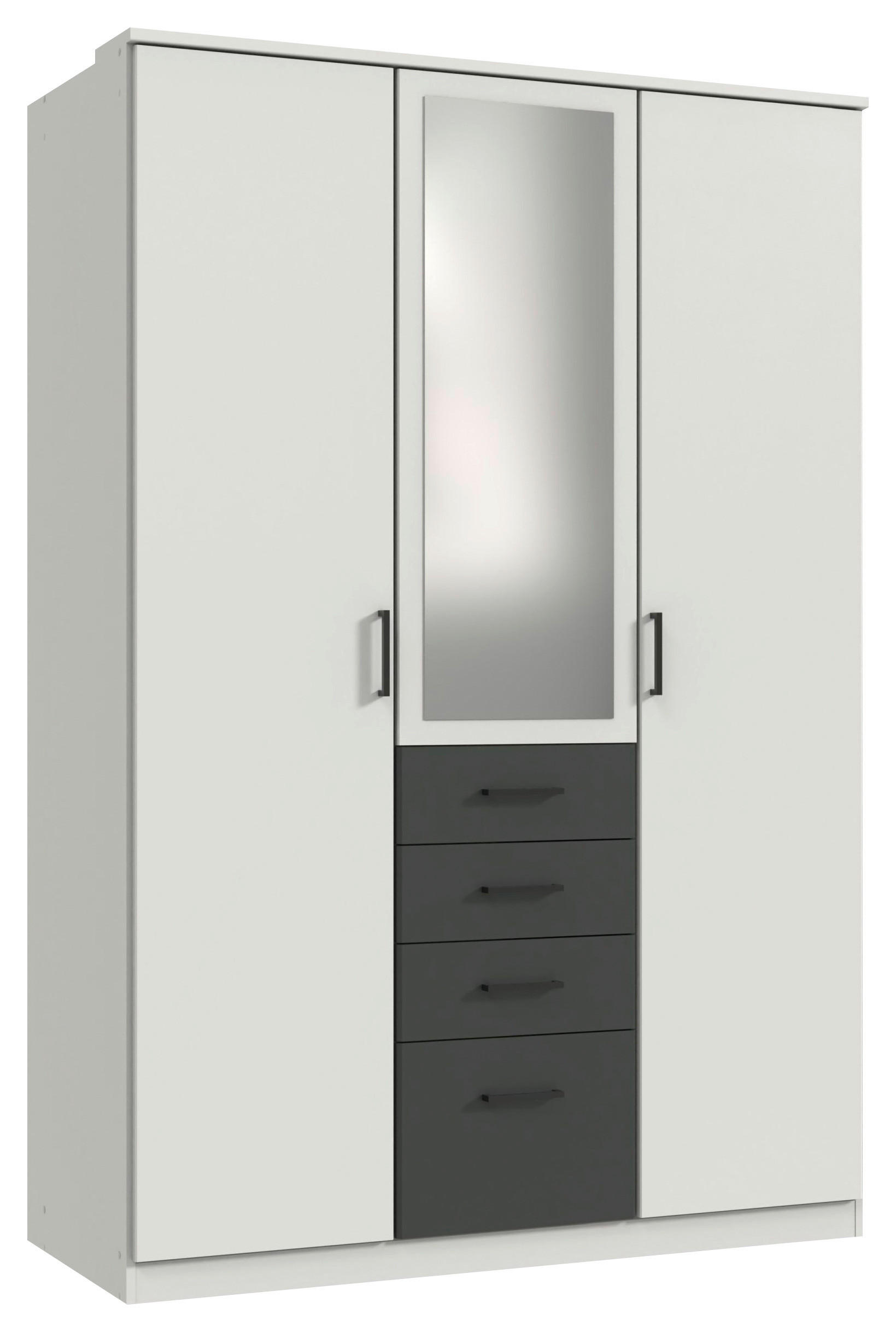 KLEIDERSCHRANK 135/199/58 cm 3-türig Weiß, Graphitfarben  - Schwarz/Graphitfarben, KONVENTIONELL, Glas/Holzwerkstoff (135/199/58cm) - Boxxx