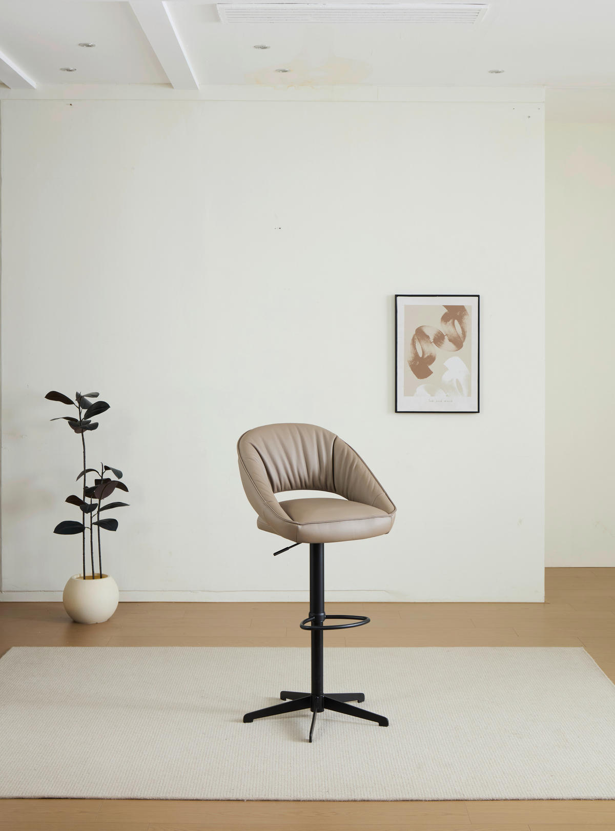 BARHOCKER Echtleder Schwarz, Beige Eisen Sitzfläche 360° drehbar, automatische Rückholfunktion  - Beige/Schwarz, Design, Leder/Metall (56/96-120/59cm) - Dieter Knoll