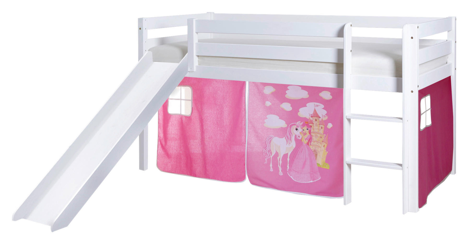 Spielbett Manuel Weiß/pink Kiefer Massiv 90 Cm Rutsche
