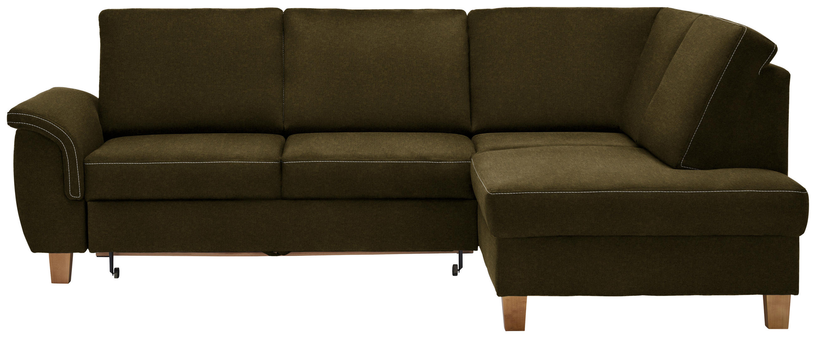 ECKSOFA in Flachgewebe Olivgrün  - Eichefarben/Olivgrün, Design, Holz/Textil (253/185cm) - Cantus