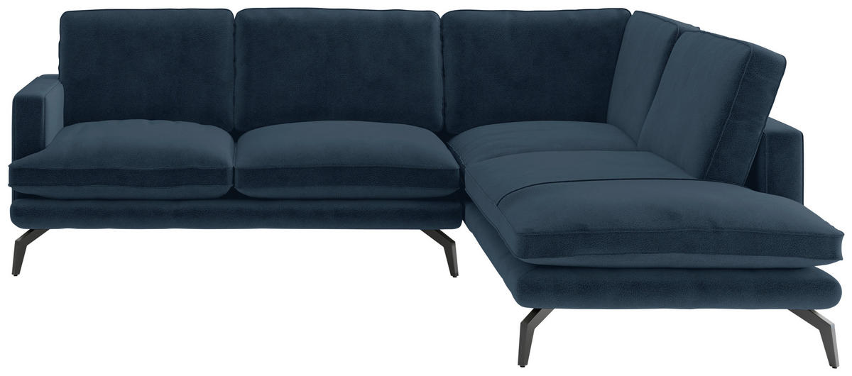 ECKSOFA in Flachgewebe Dunkelblau  - Schwarz/Dunkelblau, Design, Textil/Metall (250/202cm) - Livetastic