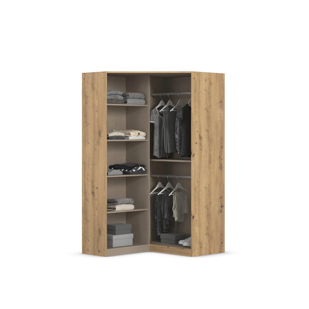 ECKKLEIDERSCHRANK 117/197/104 cm  - Chromfarben/Eiche Artisan, MODERN, Holzwerkstoff (117/197/104cm) - Rauch Möbel
