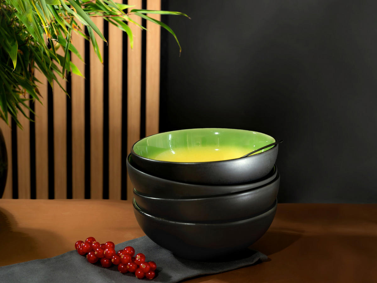 SCHÜSSELSET 4-teilig Hot Green   - Hellgelb/Schwarz, Basics, Keramik (16,5/6cm) - Creatable