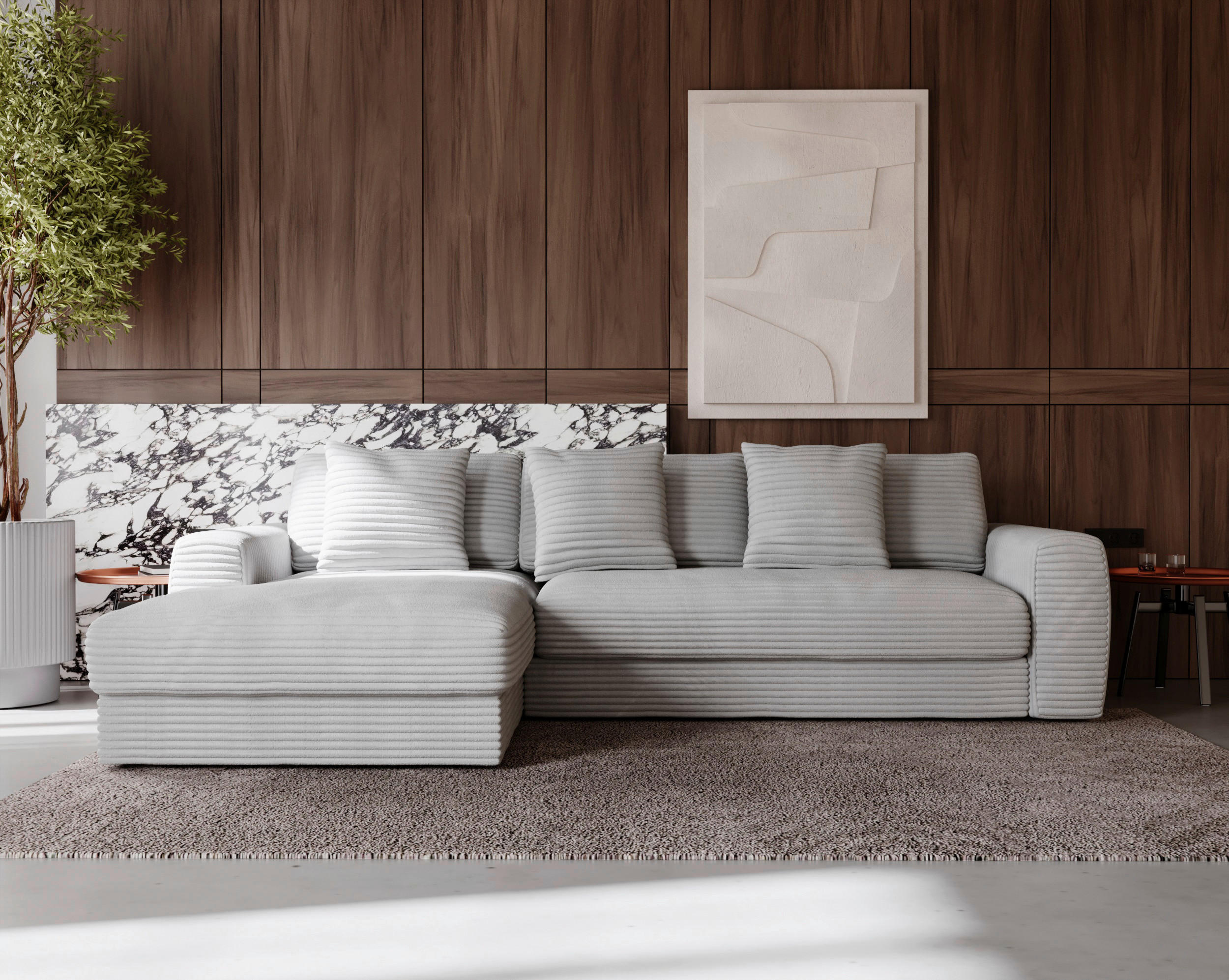 ECKSOFA Hellgrau Cord - Hellgrau/Schwarz, MODERN, Kunststoff/Textil (182/302cm) - Carryhome