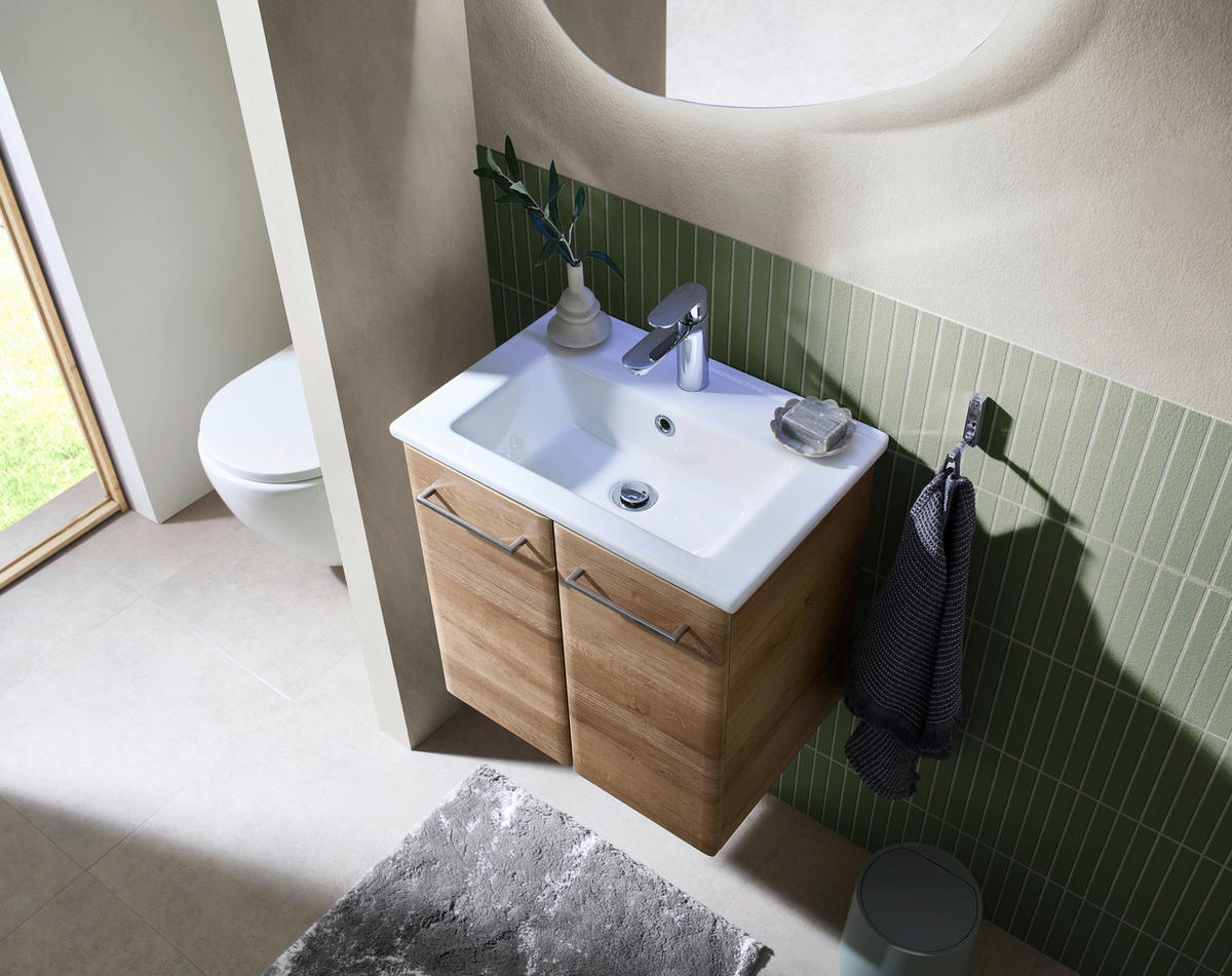 WASCHTISCHKOMBI 55 cm  - Chromfarben/Eichefarben, KONVENTIONELL, Keramik/Holzwerkstoff (55cm) - Xora