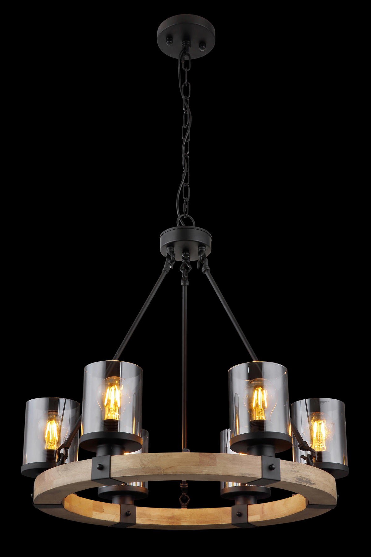 HÄNGELEUCHTE Lila 59/98 cm   - Dunkelbraun/Schwarz, Natur, Glas/Holz (59/98cm) - Globo