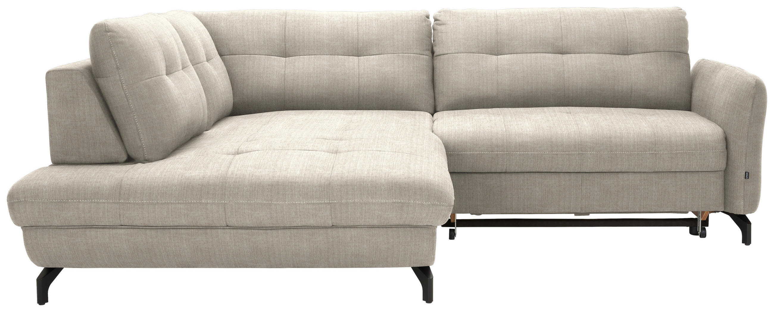 ECKSOFA in Flachgewebe, Leinenoptik Beige  - Beige/Schwarz, Design, Textil/Metall (208/247cm) - Xora