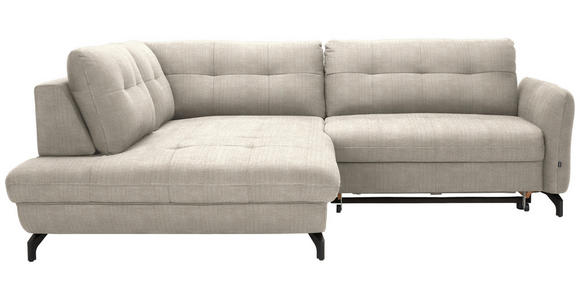 ECKSOFA in Flachgewebe, Leinenoptik Beige 208/247 cm - Beige/Schwarz, Design, Textil/Metall (208/247cm) - Xora