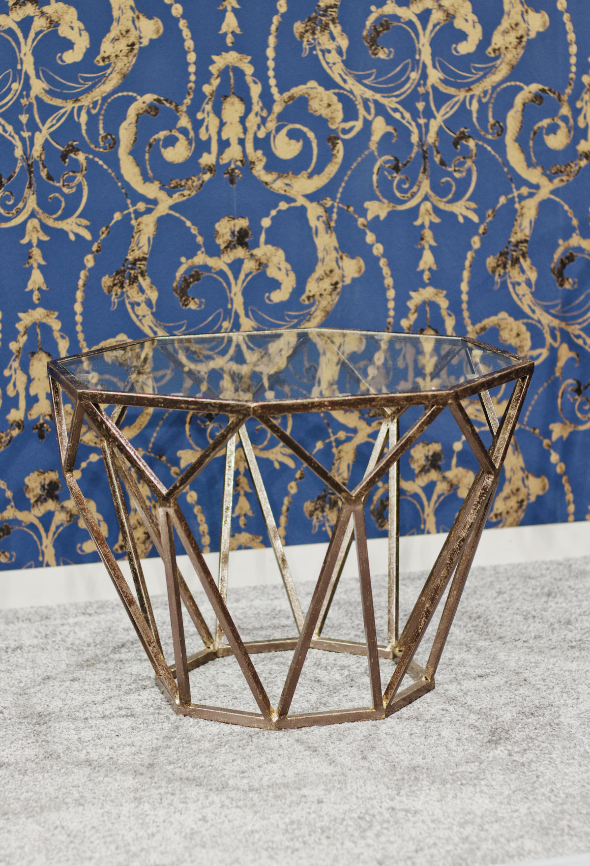 POMOĆNI STOLIĆ brončane boje  metal, staklo   - brončane boje, Design, staklo/metal (55/55/38cm)