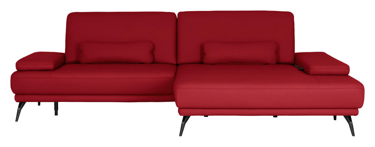 ECKSOFA Echtleder Rot  - Rot/Schwarz, Konventionell, Leder/Metall (301/180cm) - Joop!
