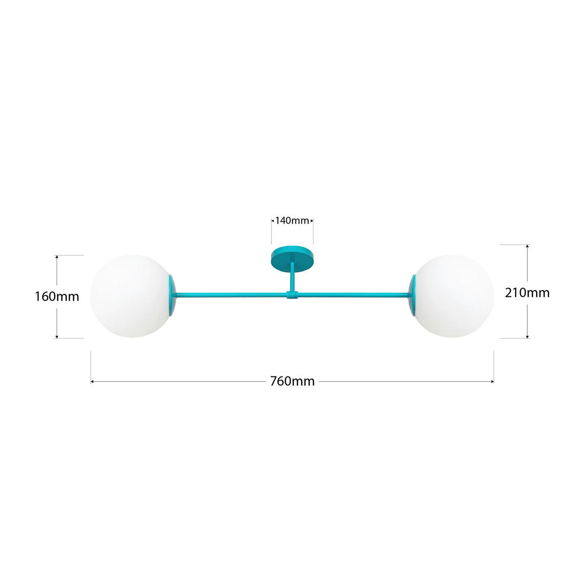 KINDERDECKENLEUCHTE 76/76/21 cm   - Türkis, KONVENTIONELL, Glas/Metall (76/76/21cm)