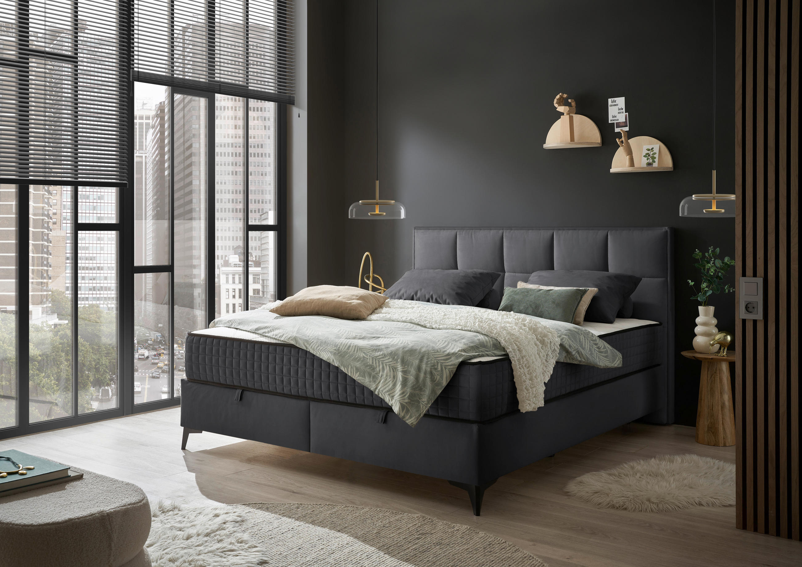 BOXBETT 180/200 cm  in Anthrazit  - Anthrazit/Schwarz, MODERN, Holzwerkstoff/Kunststoff (180/200cm) - MID.YOU