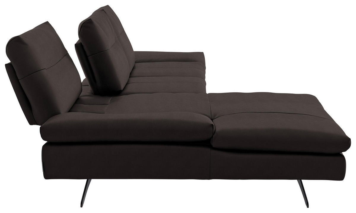 ECKSOFA in Echtleder Dunkelbraun  - Dunkelbraun/Schwarz, Modern, Leder/Metall (158/342cm) - Chilliano