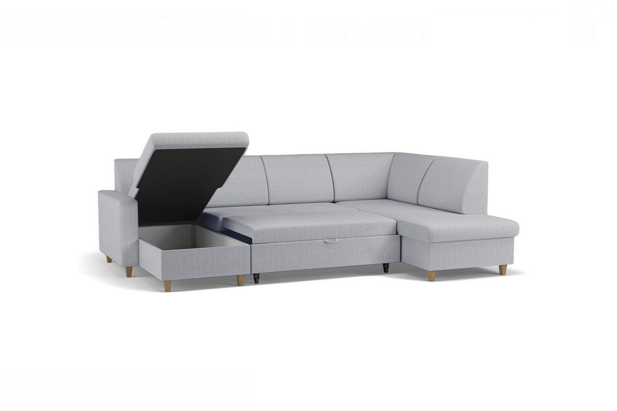 WOHNLANDSCHAFT Bouclé Hellgrau  - Buchefarben/Hellgrau, Design, Holz/Holzwerkstoff (310/160/145cm) - MID.YOU