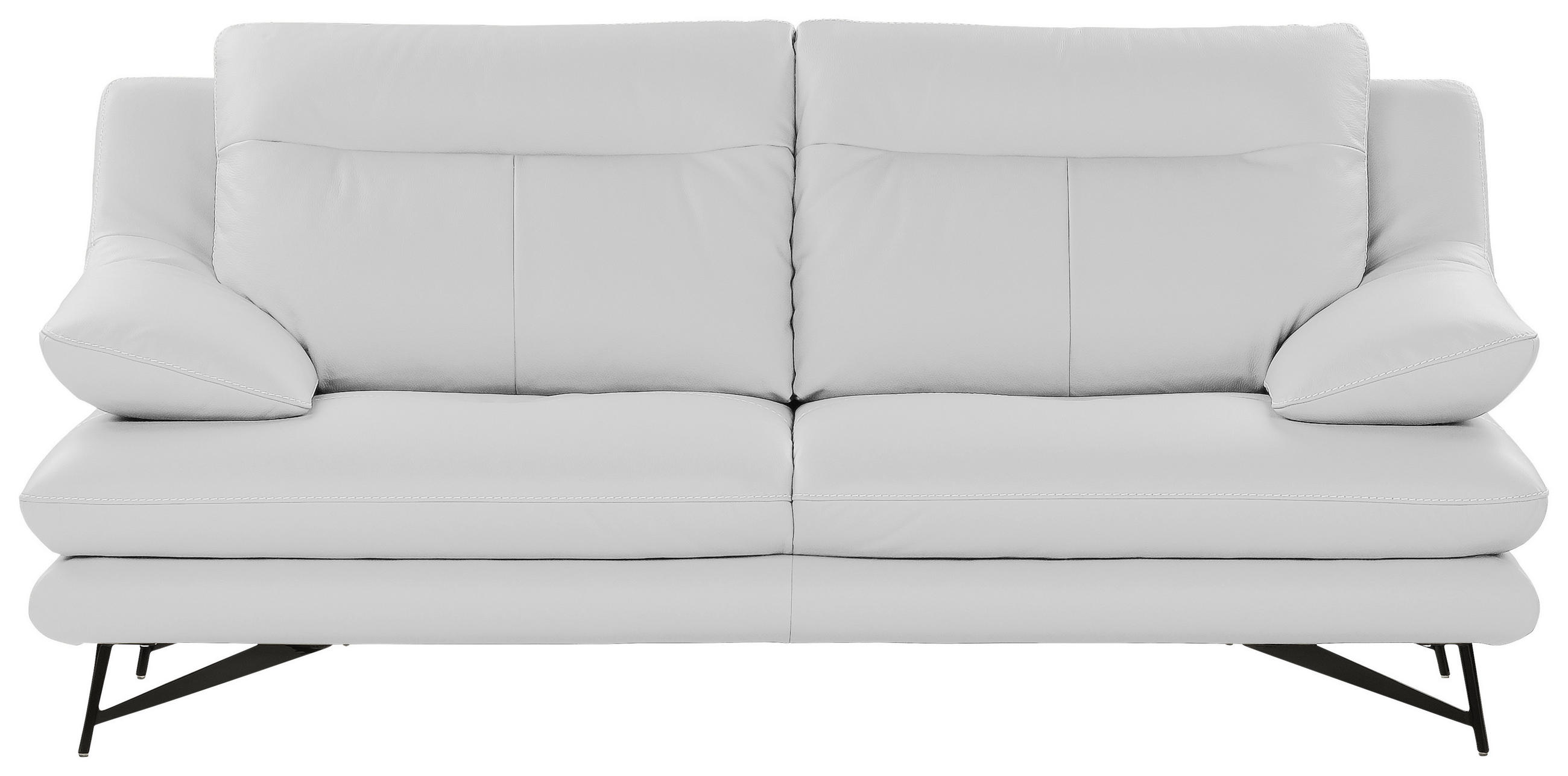 DREISITZER-SOFA Weiß Echtleder  - Weiß, Design, Leder/Metall (215/90/109cm)